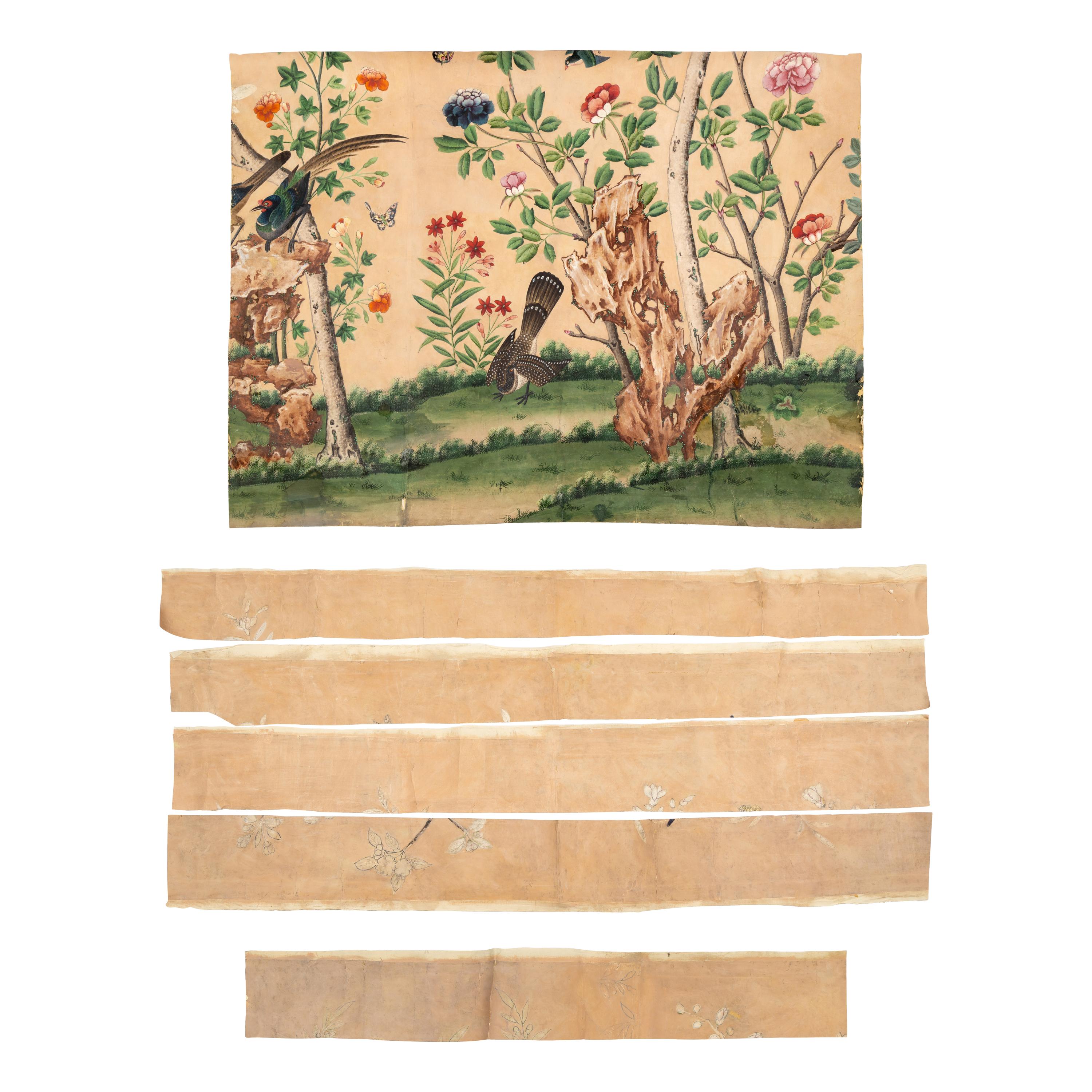 A Group of Chinese Hand-Painted Wallpaper Panels
