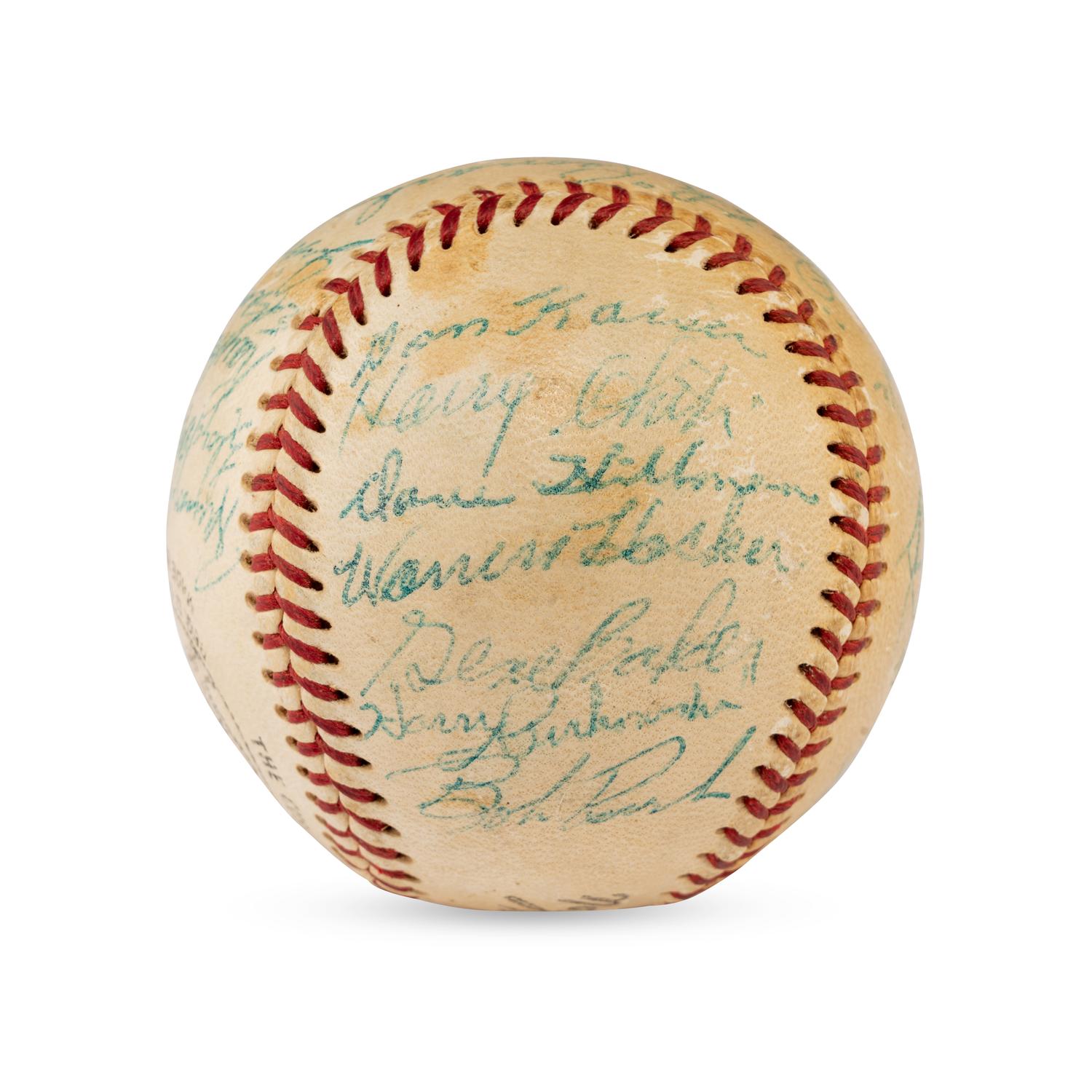 A 1955 Chicago Cubs Team Signed Autograph Baseball Including Early Career Ernie Banks Signature (Beckett Authentication Services)