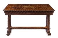 An Italian Inlaid Oak Trestle Table Height 30 x width 51 3/8 x depth 31 1/2 inches. — 19TH CENTURY