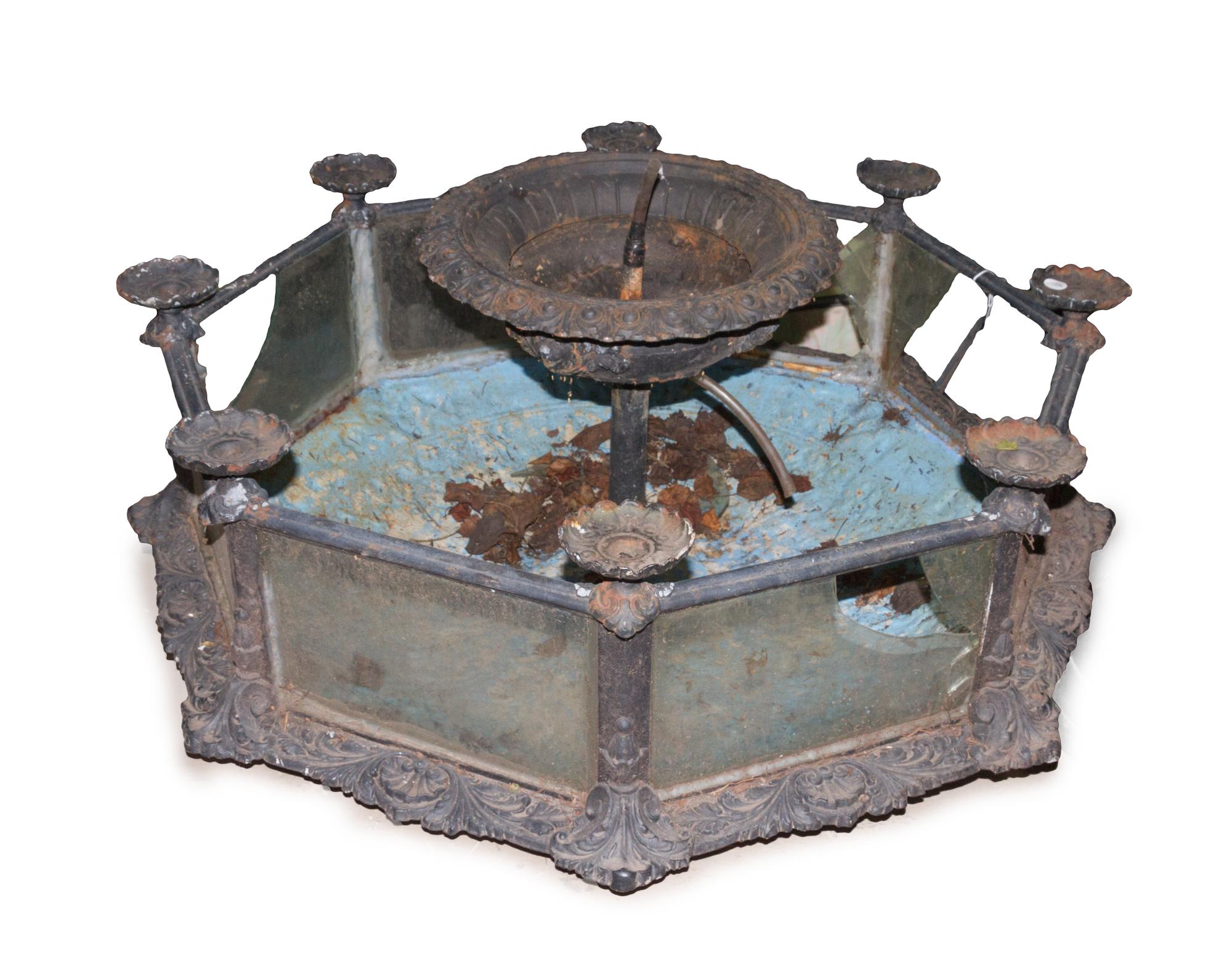 A Victorian Painted Iron and Glass Fountain Diameter 43 inches.