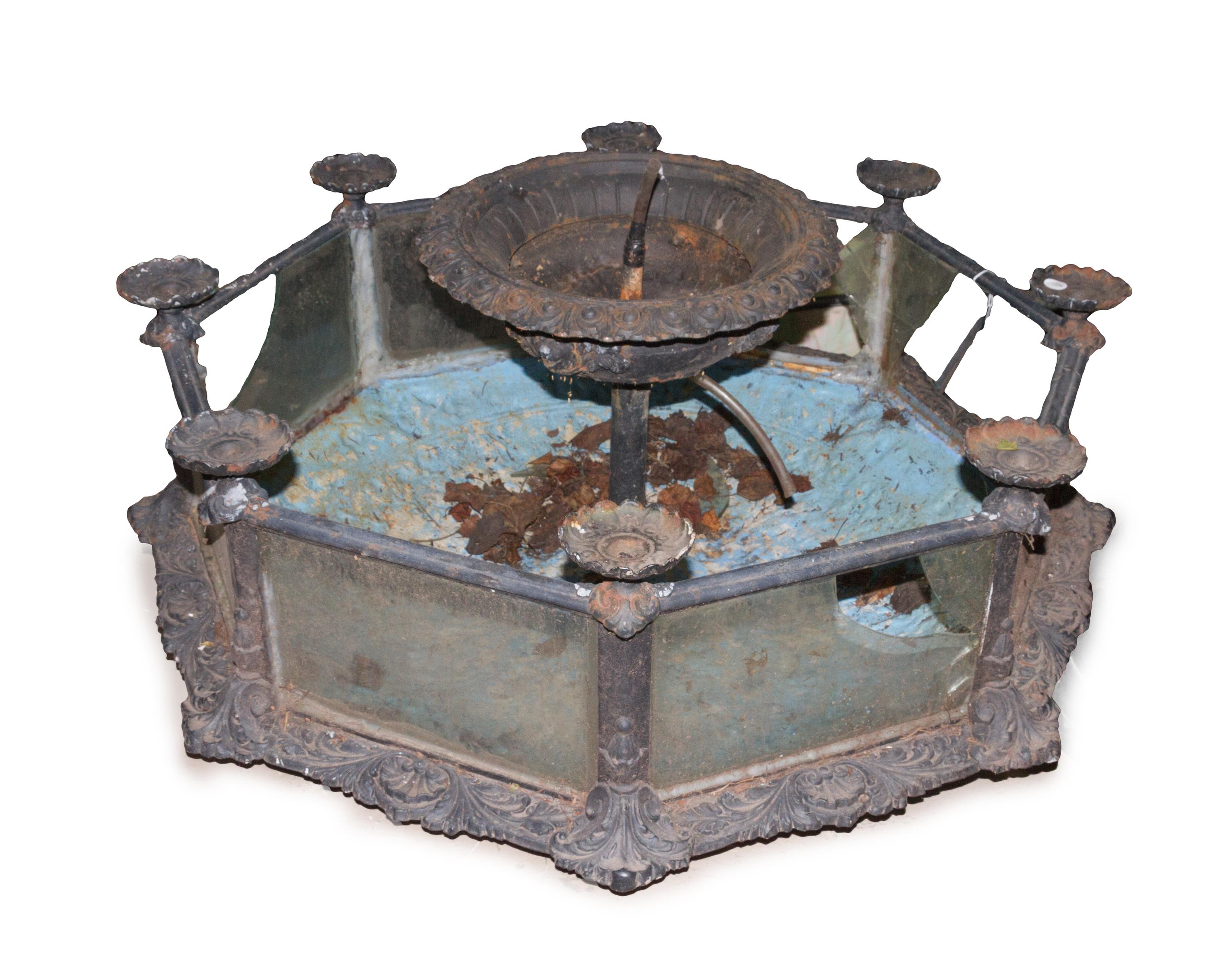 A Victorian Painted Iron and Glass Fountain Diameter 43 inches.