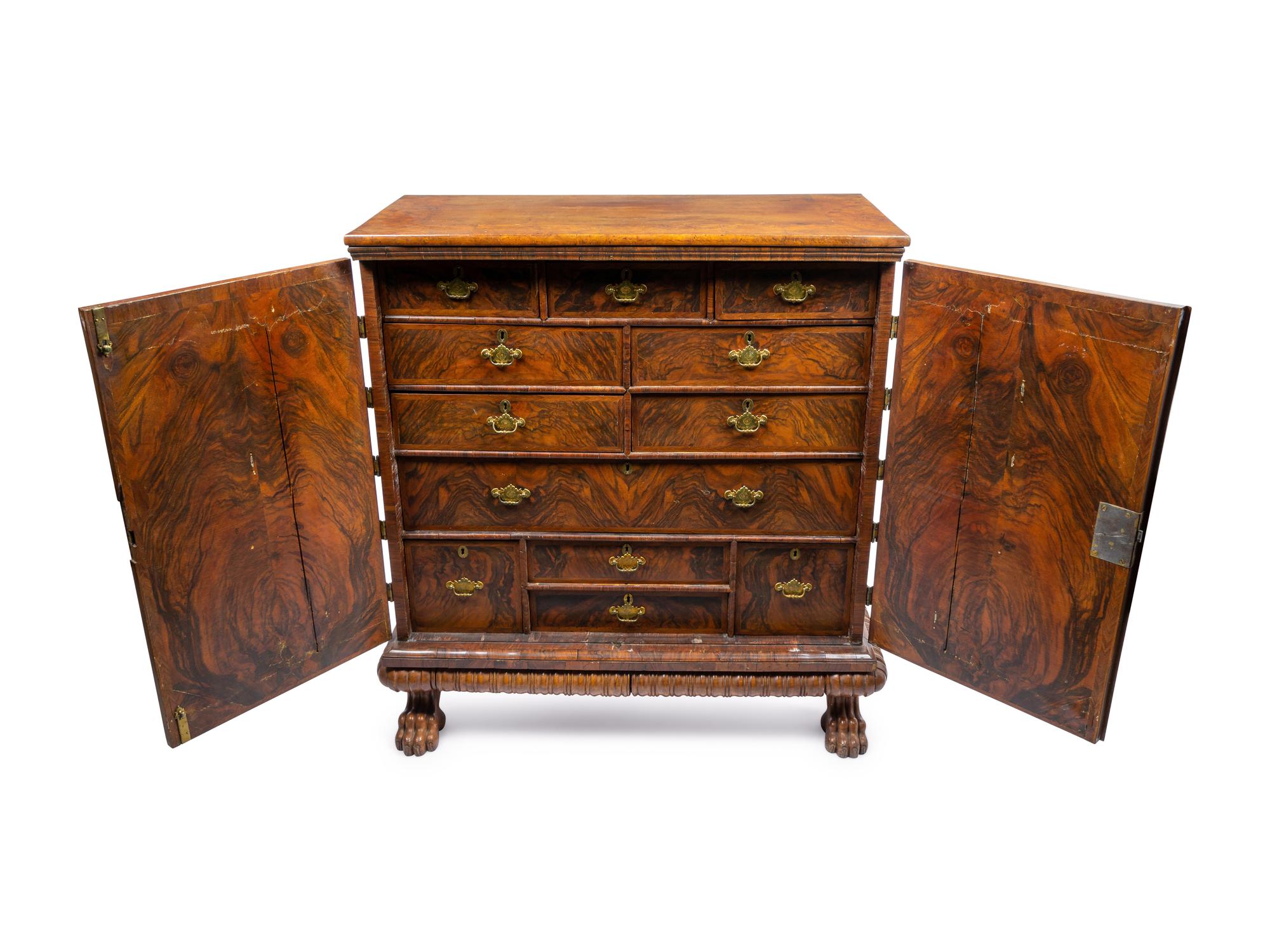 An English Burl Walnut Chest of Drawers