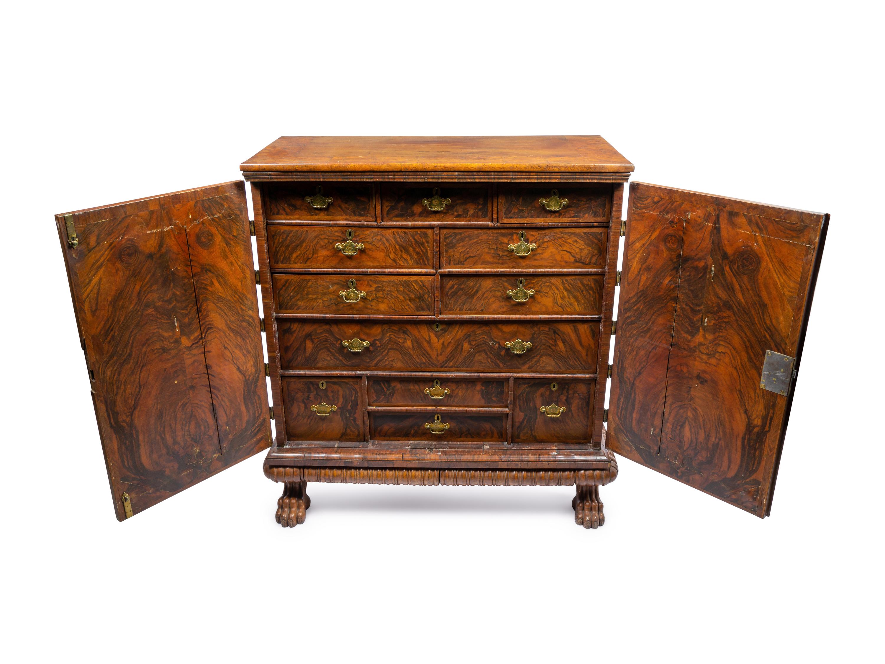 An English Burl Walnut Chest of Drawers