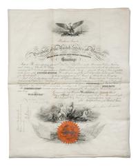 LINCOLN, Abraham. Partially-engraved document signed ("Abraham Lincoln") as President, countersigned by Secretary of the navy Gideon Welles, 21 April 1864.