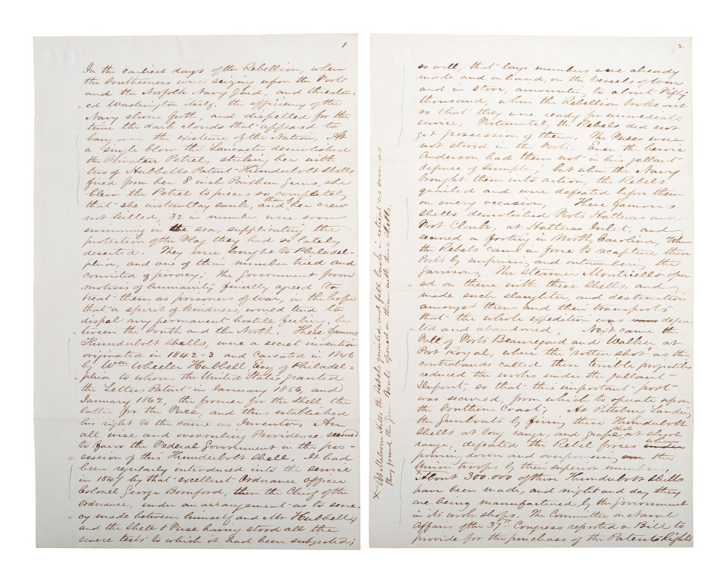 [CIVIL WAR - NAVY]. A group of documents related to artillery, mechanics, and gunboat specifications, including: