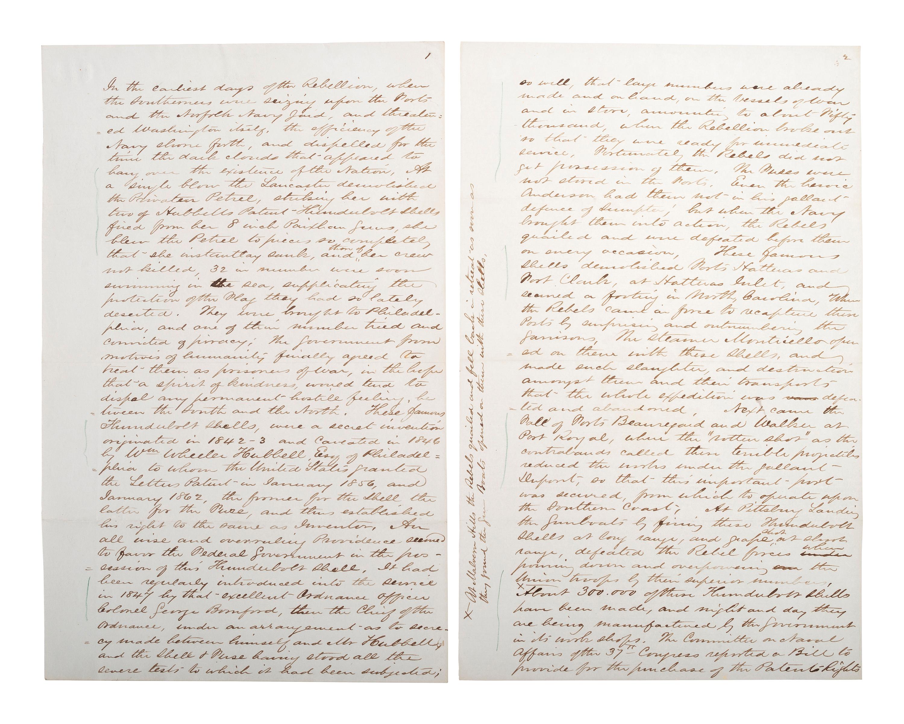 [CIVIL WAR - NAVY]. A group of documents related to artillery, mechanics, and gunboat specifications, including: