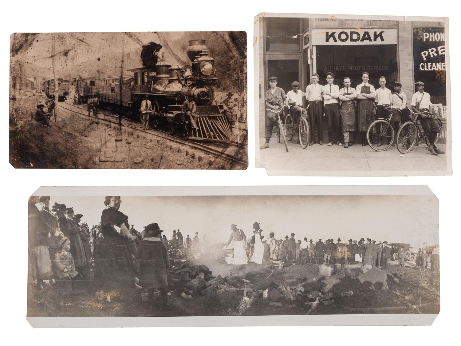 [EARLY PHOTOGRAPHY]. A group of 12 occupational photographs highlighted by a tintype of railroad workers including an African American subject.