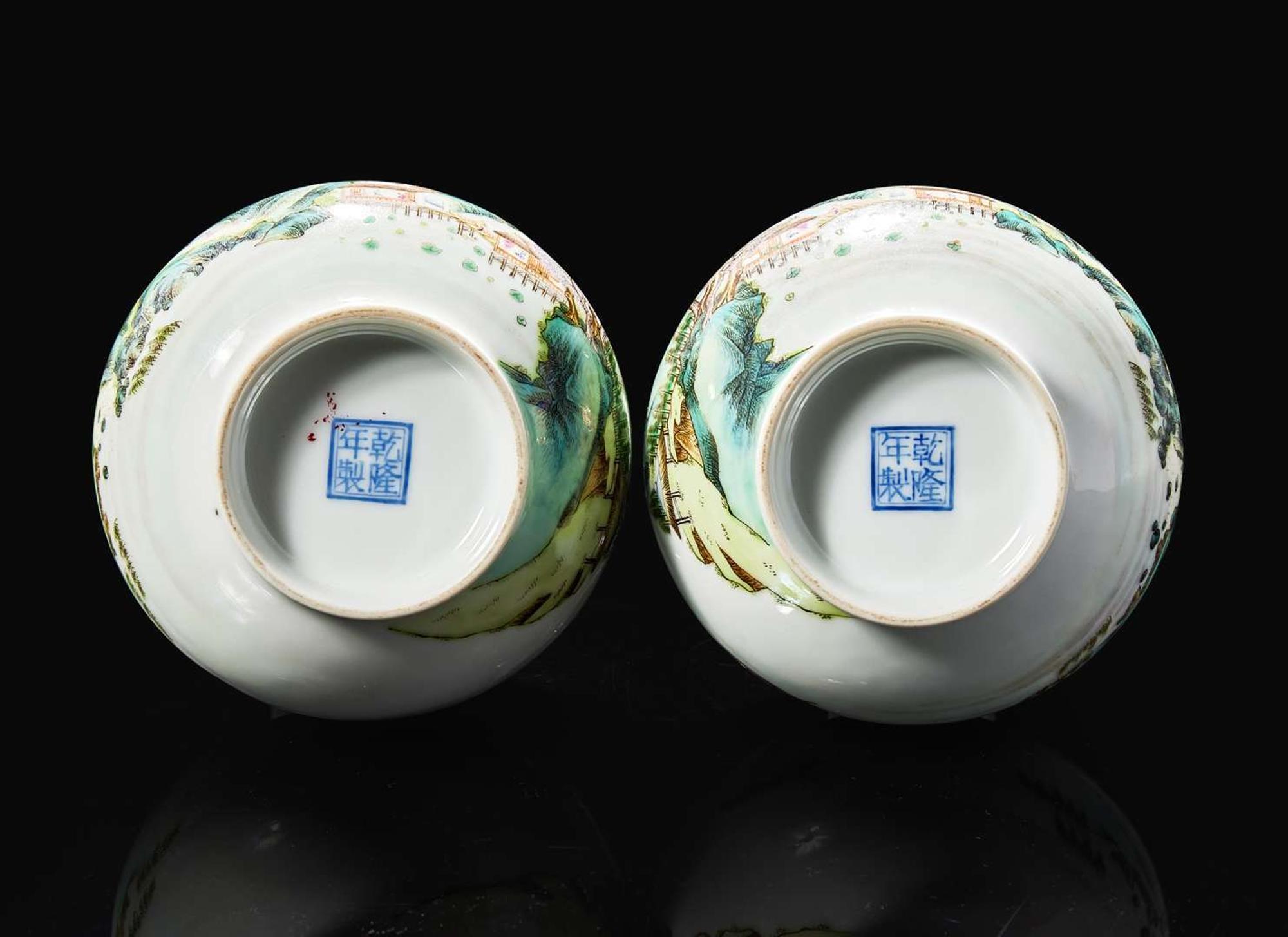 A pair of Chinese famille rose "Landscape" vases, probably Republic period 粉彩山水人物瓶 或民國