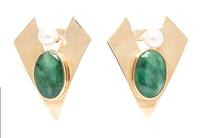 A Collection of 14 Karat Yellow Gold, Jadeite Jade and Cultured Pearl Jewelry 31.50 dwts.