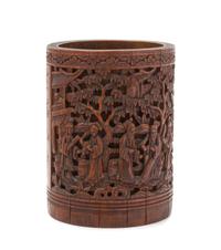 A Carved Bamboo Brush Pot, Bitong Height 5 7/8 inches.