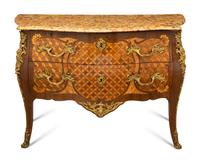 A Louis XV Gilt Bronze Mounted Parquetry Marble-Top Commode