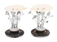 A Pair of Chinese Export Silver and Mother-of-Pearl Table Ornaments