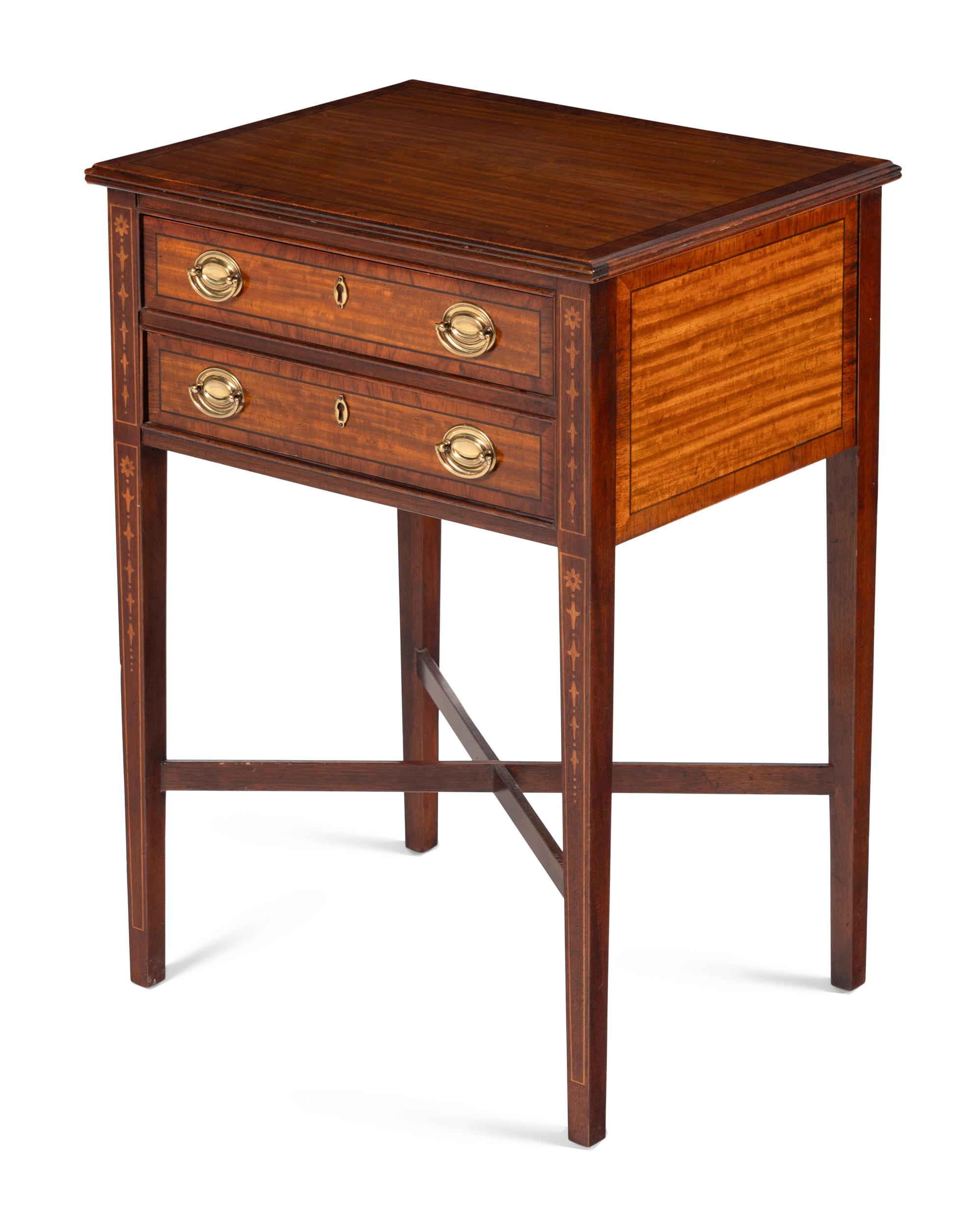 A Pair of Georgian Style Mahogany and Satinwood Side Tables