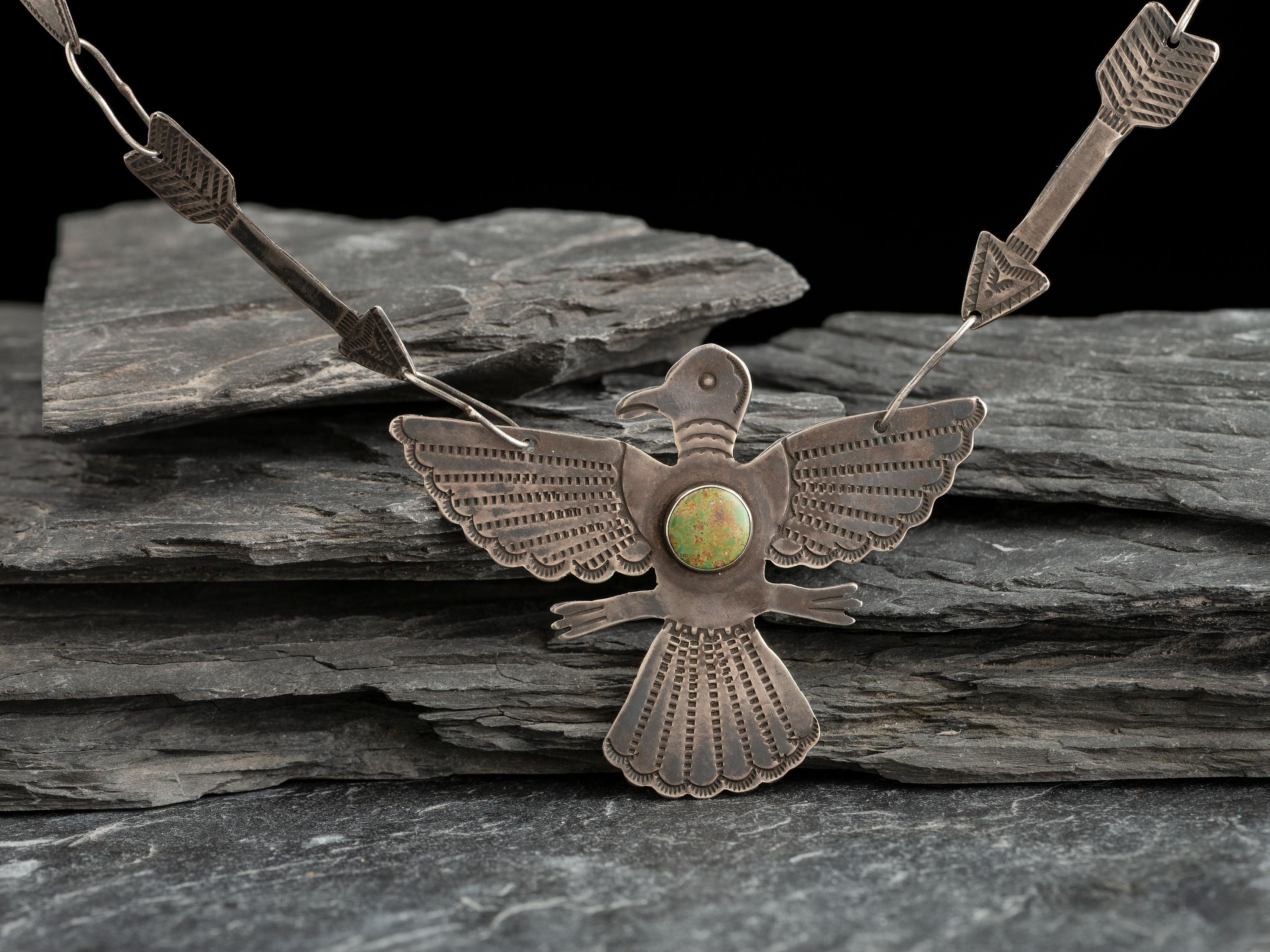 Navajo Fred Harvey Era Curio Thunderbird Necklace