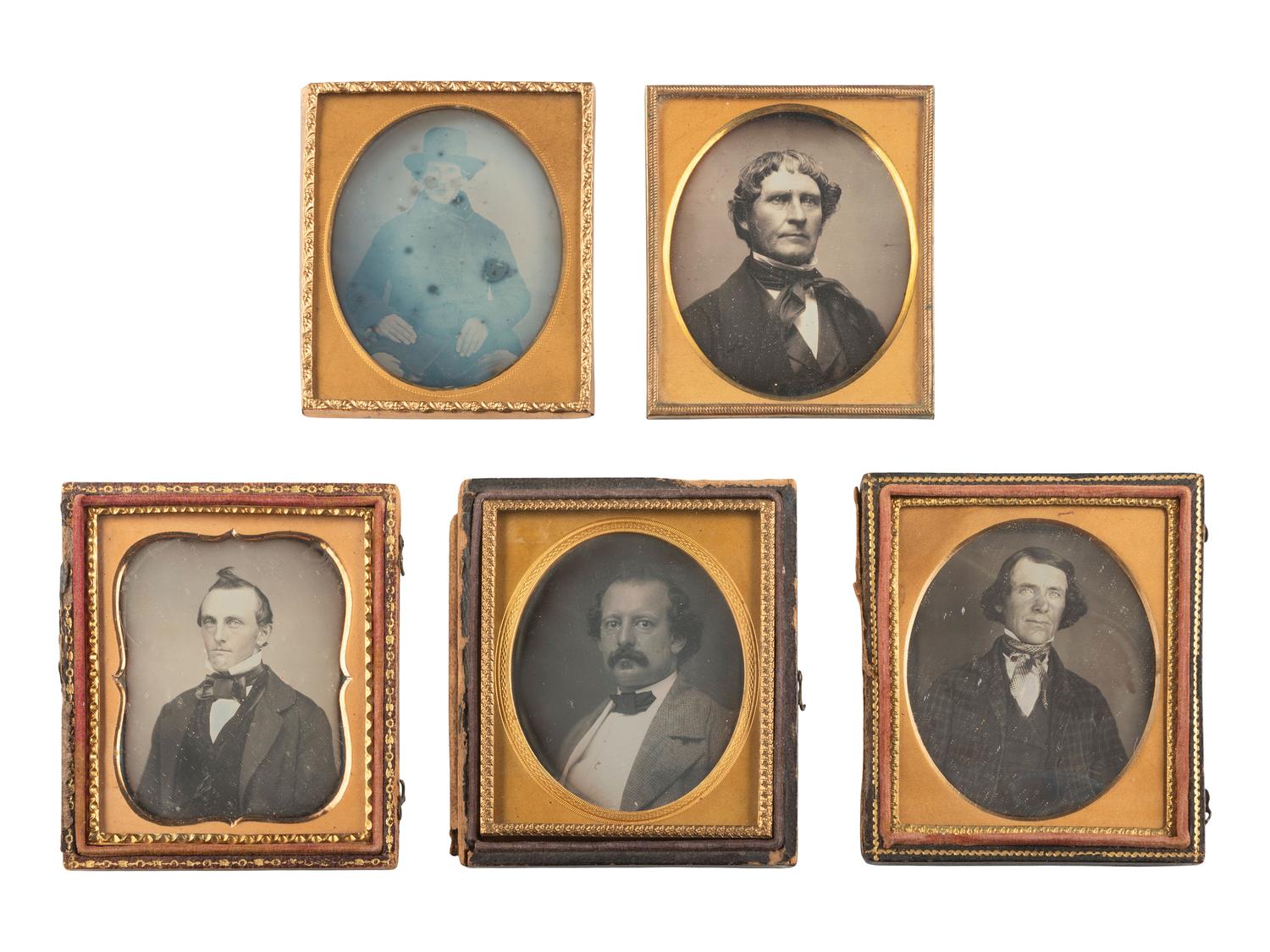 [EARLY PHOTOGRAPHY]. 21 assorted cased images of men with hats and interesting hairstyles.