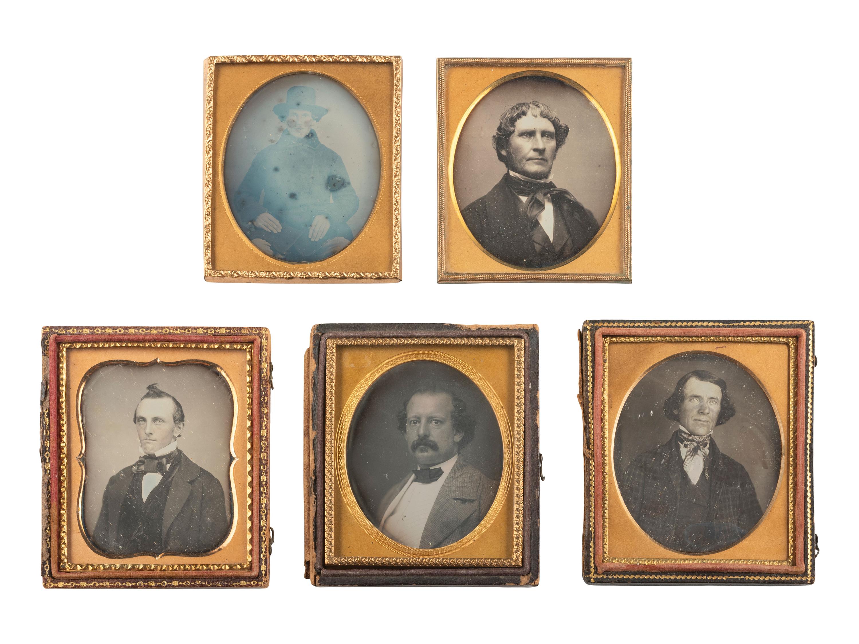 [EARLY PHOTOGRAPHY]. 21 assorted cased images of men with hats and interesting hairstyles.