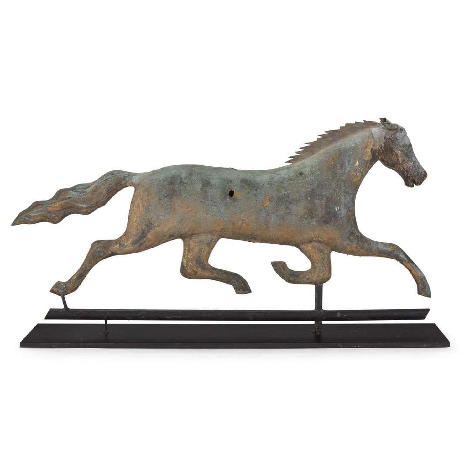 Molded copper and cast zinc weathervane of a running horse late 19th century