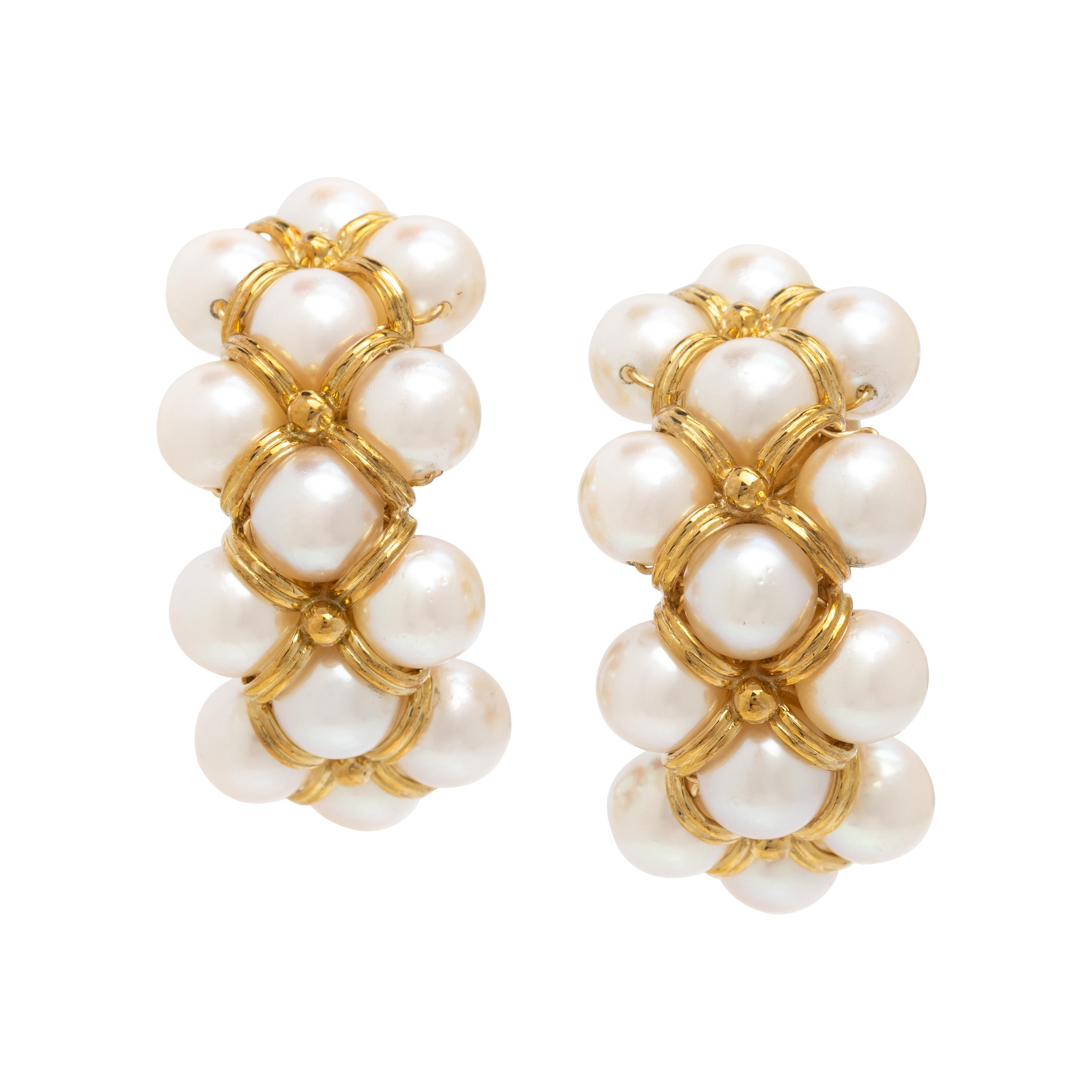 Cultured Pearl and Yellow Gold Earrings