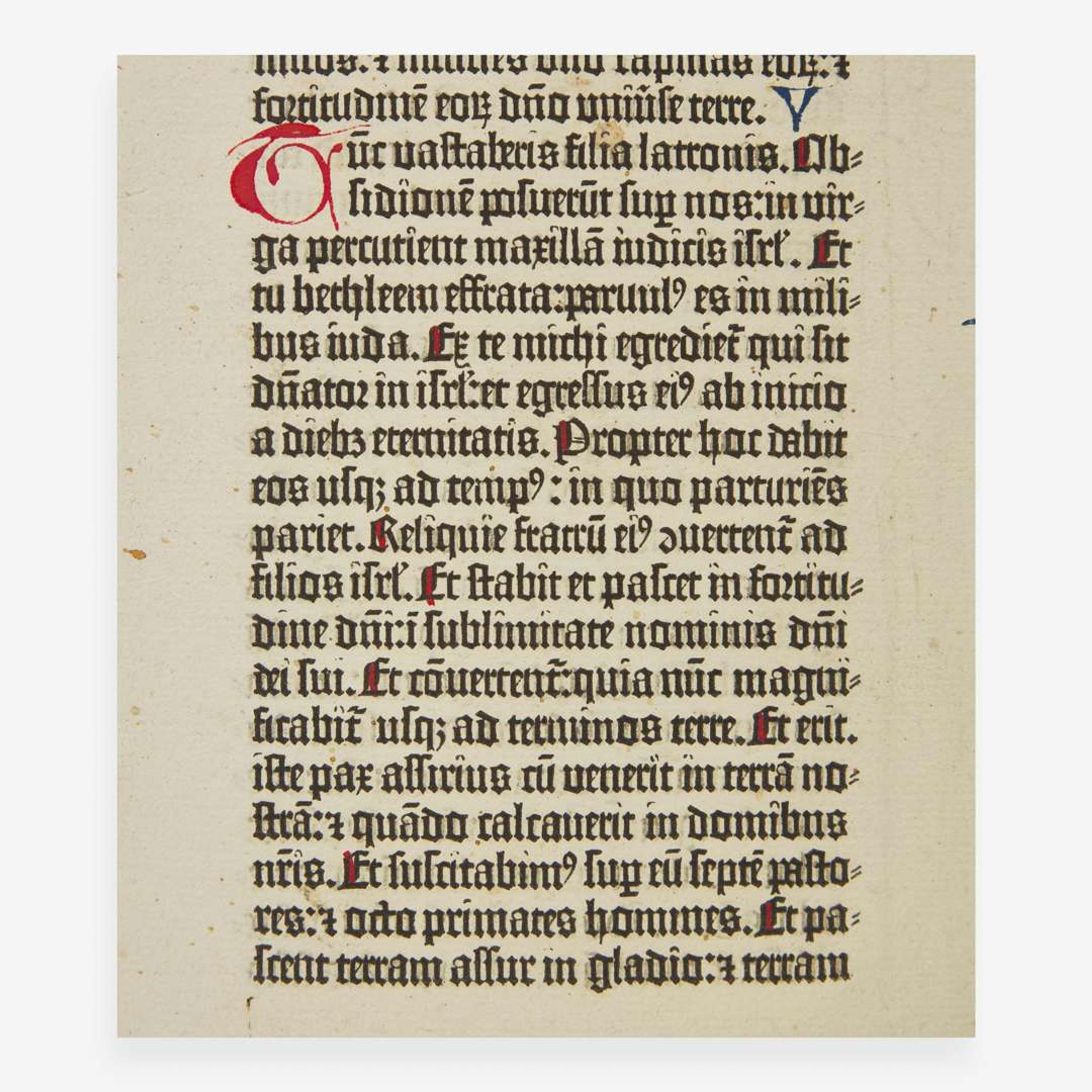 [Early Printing] Gutenberg, Johannes Leaf from the Gutenberg Bible