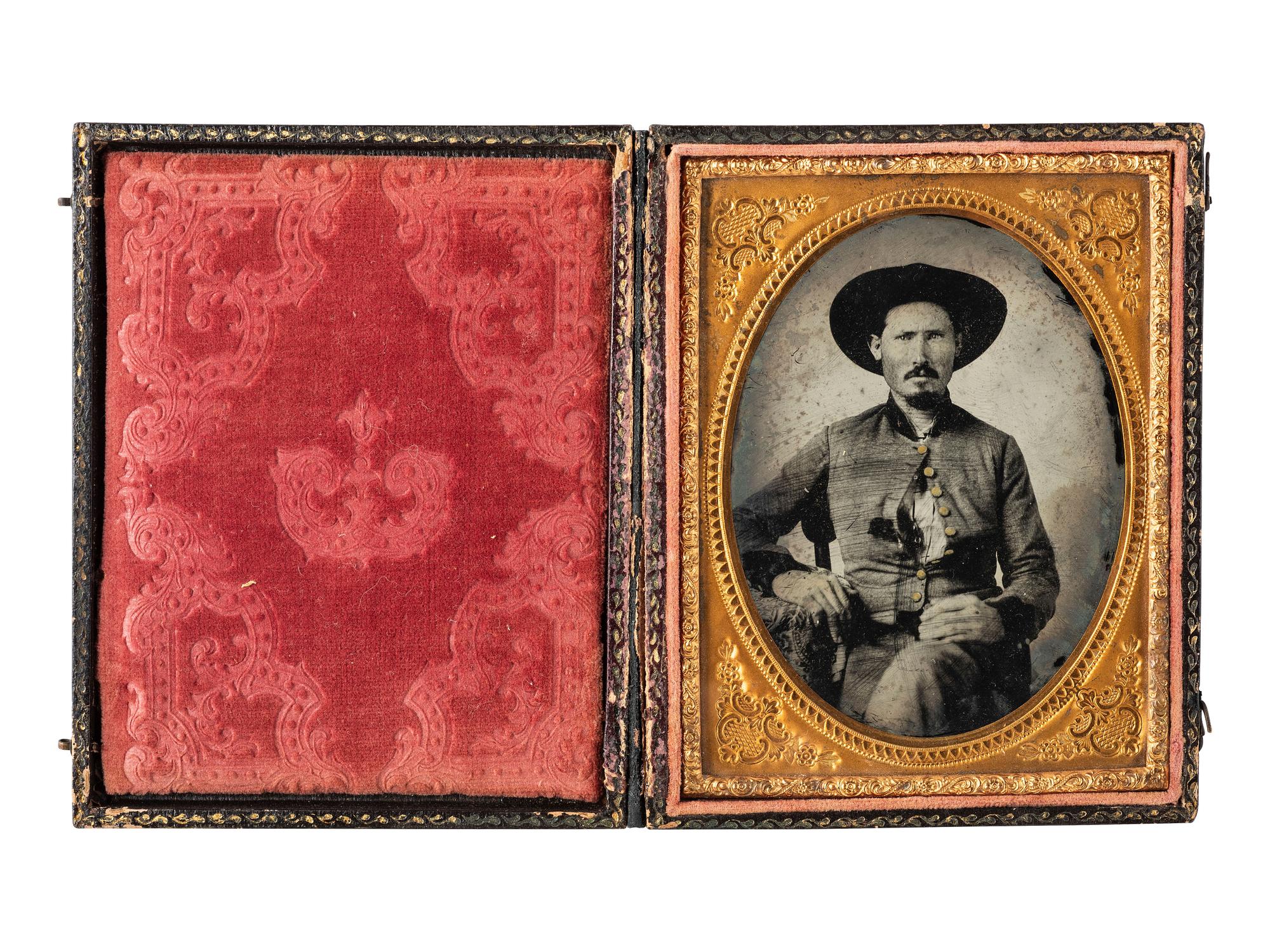 [CIVIL WAR]. Quarter plate ambrotype of a tough-looking Confederate soldier.