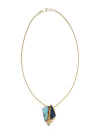 YELLOW GOLD, OPAL, AND DRUZY QUARTZ PENDANT NECKLACE