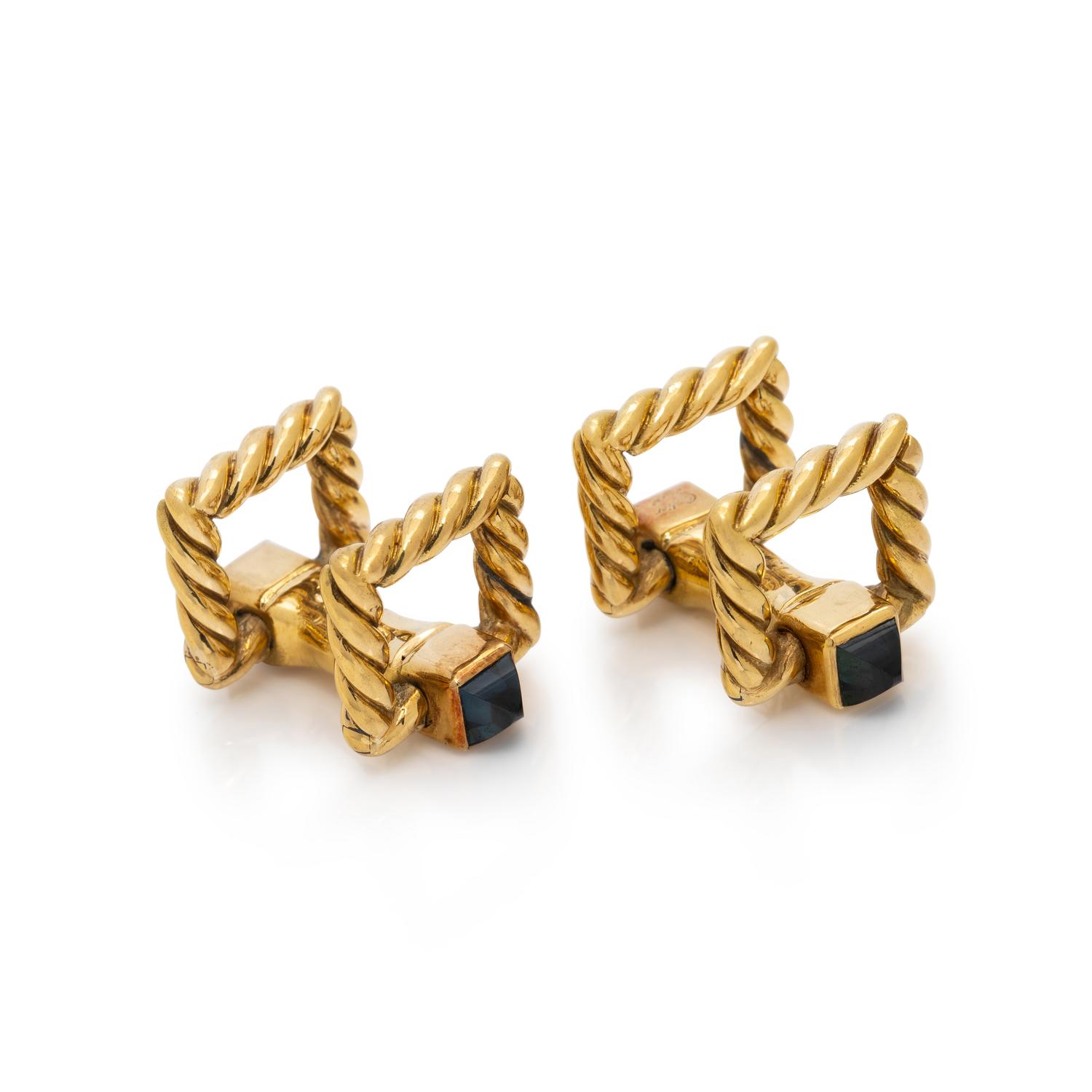 CARTIER PARIS, YELLOW GOLD AND SAPPHIRE CUFFLINKS