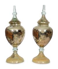 A Pair of Large English Mercury Glass Apothecary Style Candy Dispensers
