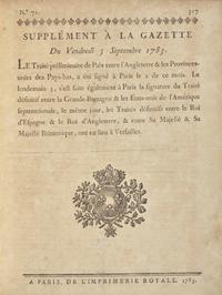 [American Revolution] Possibly the First Printed Announcement of the Definitive Treaty of Peace Ending the American Revolution, September 5, 1783