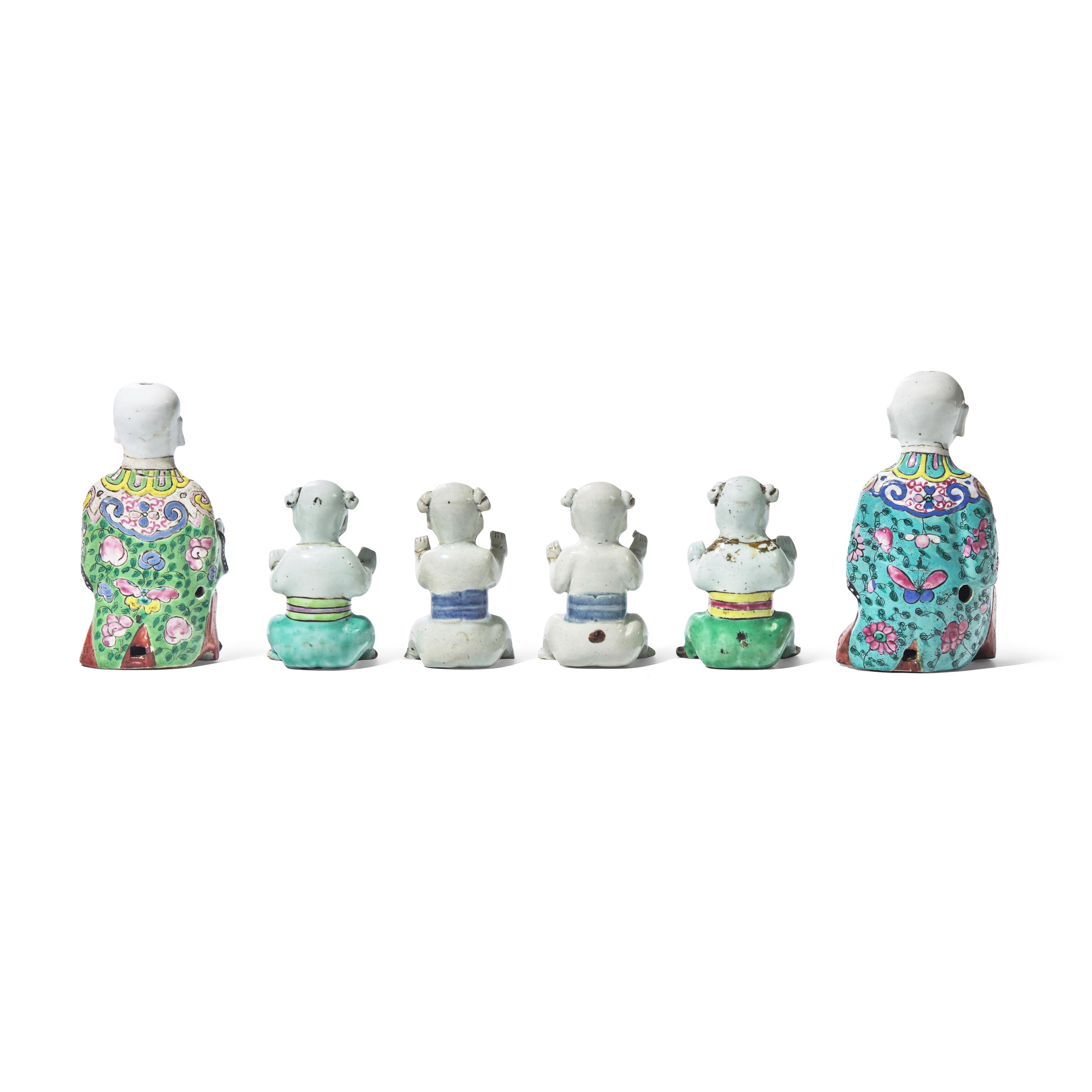 A Group of Six Chinese Export Porcelain "Laughing Boy" Figures