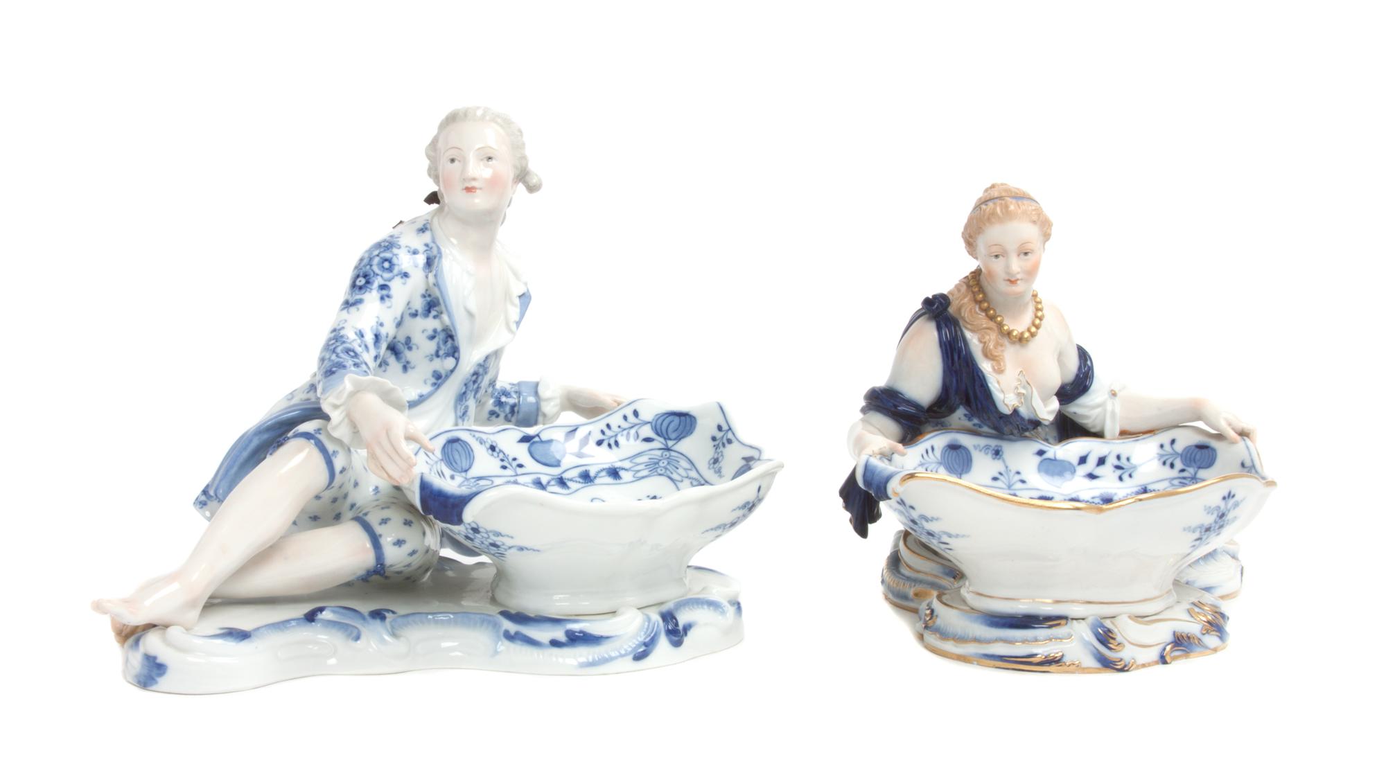 A Pair of Meissen Figural Master Salts Width 13 inches.