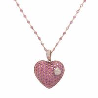 Pink Sapphire, Diamond, and Rose Gold Heart Pendant Station Necklace