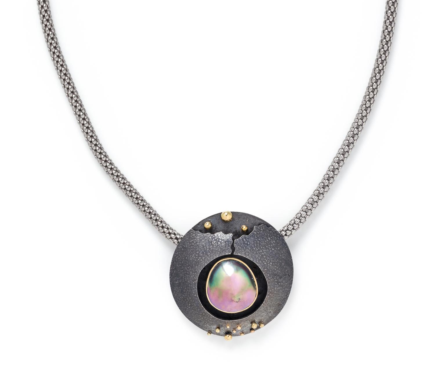 RICHARD KIMBALL, STERLING SILVER, YELLOW GOLD AND CULTURED MABE PEARL PENDANT