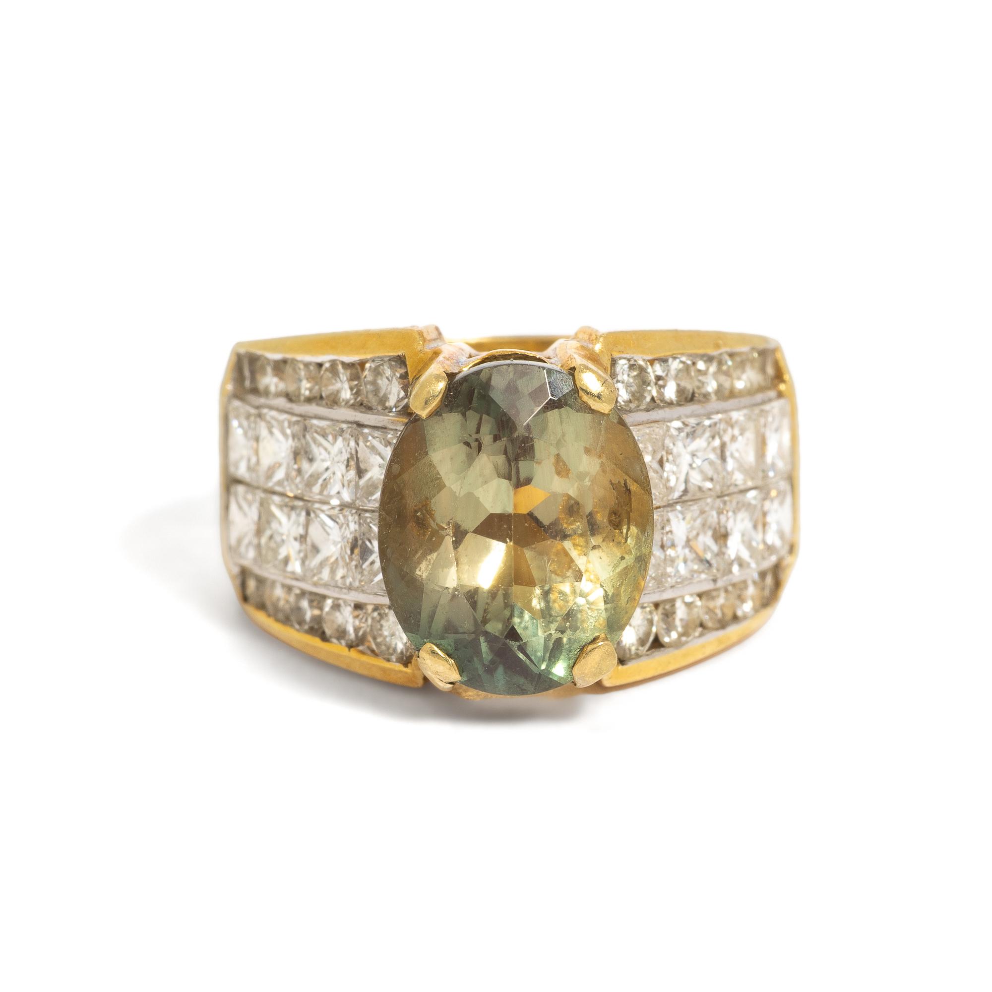 LABRADORITE FELDSPAR AND DIAMOND RING
