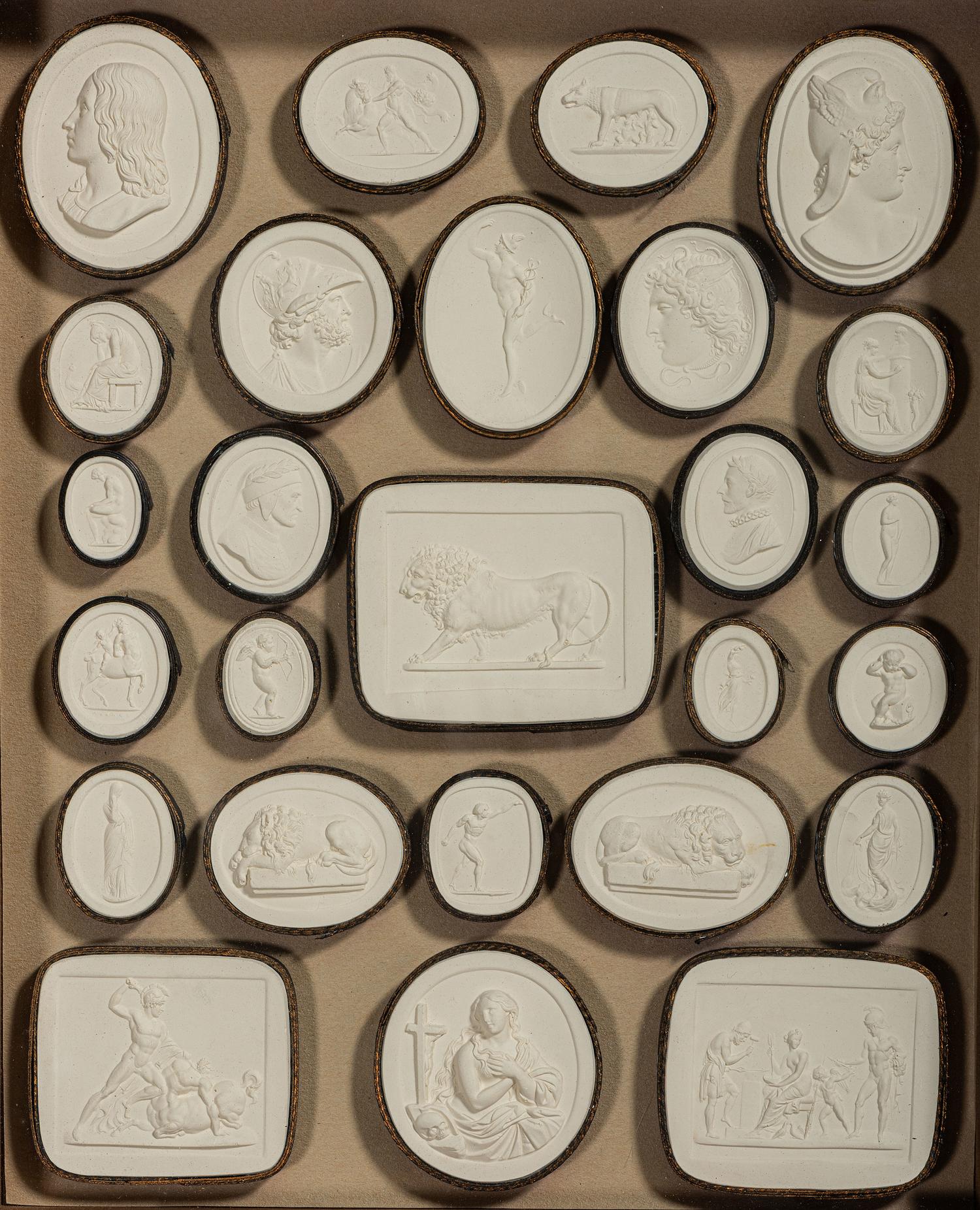 Four Framed Groups of Grand Tour Plaster Intaglios