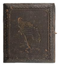 [CIVIL WAR]. Sixth plate tintype of a Federal rifleman armed with target rifle and revolver.