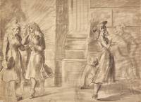 Men and Women Conversing; with Walking Girls (A Double-Sided Work)