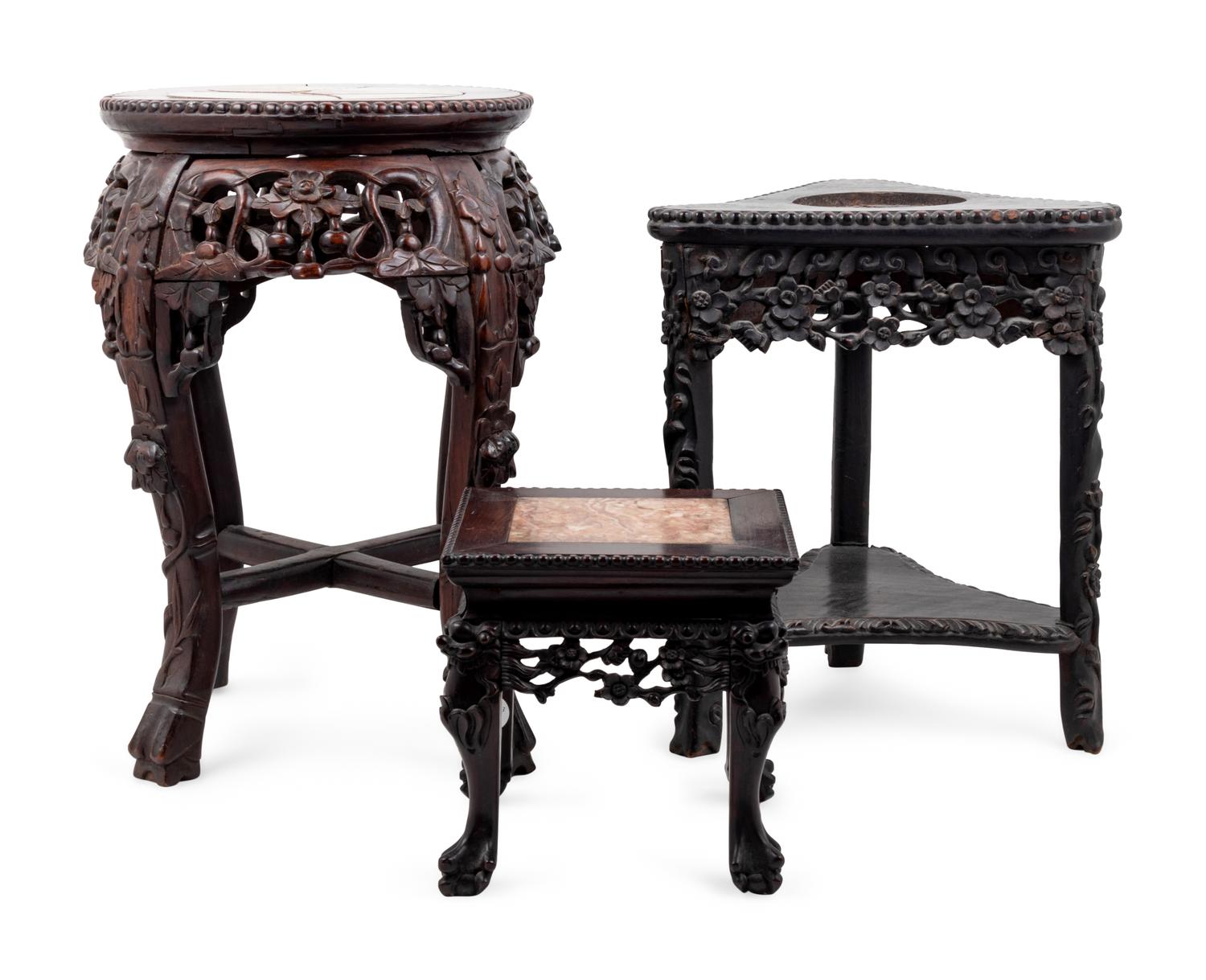 Three Chinese Carved Hardwood Stands