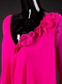 Dress, bag, necklace and earrings, 1989. Dress designed by Paul Zastupnevitch, made by Western Costume Company in Los Angeles. — Worn by Olivia de Havilland for the 15th People’s Choice Awards on March 12, 1989 to accept the People’s Choice Award for “Gone With the Wind” as the favorite film of all time.