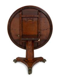 A Regency Gilt Bronze Mounted Burl Yew-Wood Veneered Tilt-Top Table