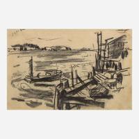 John Fulton Folinsbee (American, 1892–1972) House by Water, Three Islands; together with Dock, Boat in Water