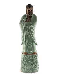 A Large Chinese Celadon Glazed Porcelain Figure of Damo