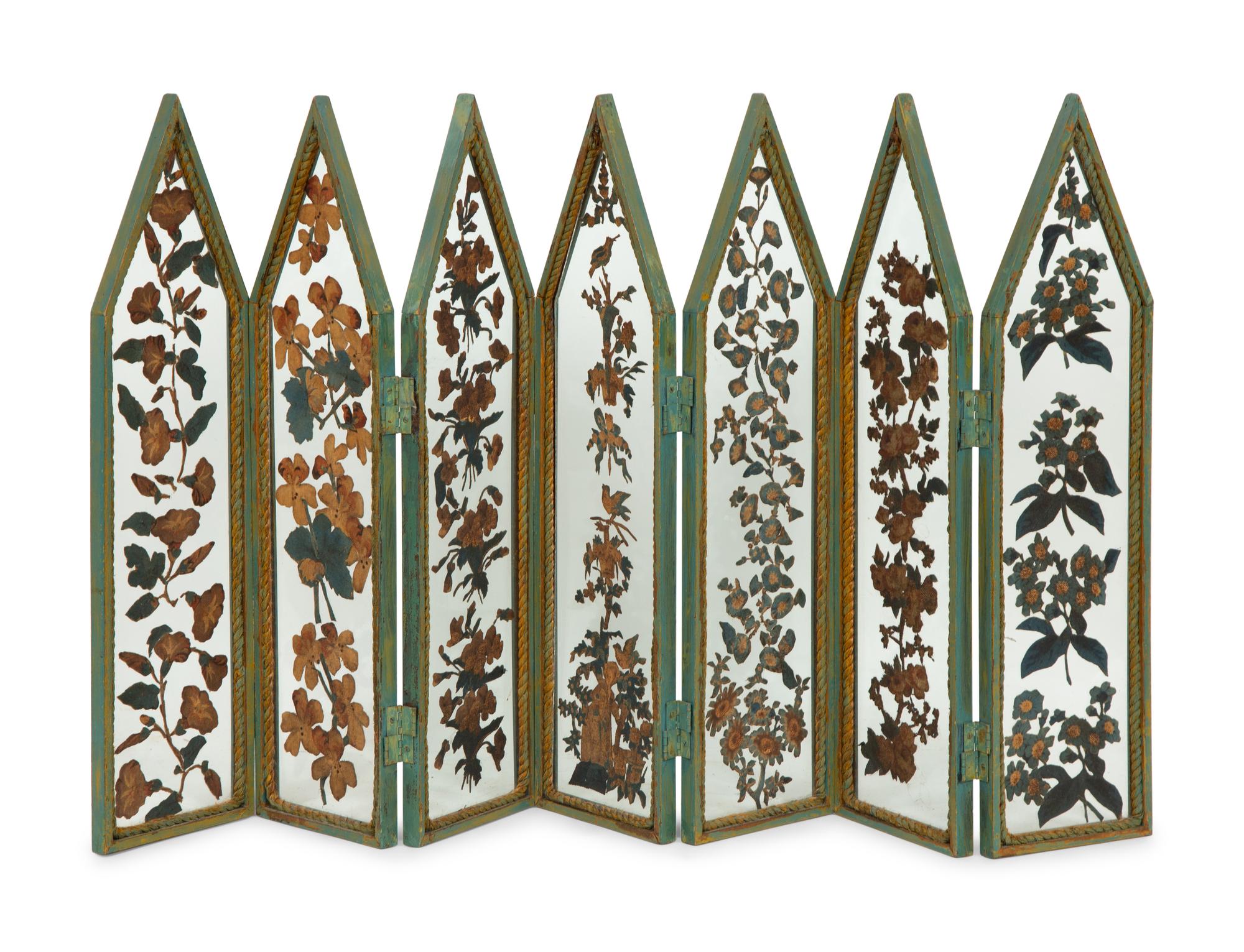 A Green-Painted and Glass Six-Panel Small Table Screen
