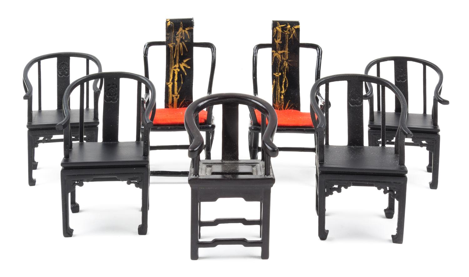 Seven Chinese Style Chairs Height of tallest 3 7/8 inches.
