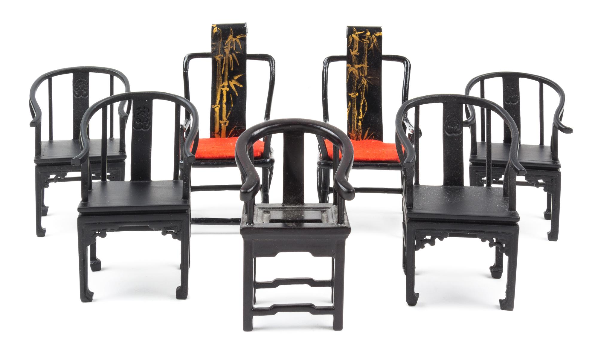 Seven Chinese Style Chairs Height of tallest 3 7/8 inches.