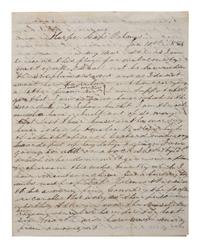 [LIBERIA]. COX, James. Autograph letter signed ("James Cox"). Harper, Camp Palmas, Liberia, 10-11 January 1859. Settler's letter with content regarding slavery and cannibalism.