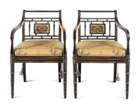 A Pair of Regency Style Open Armchairs