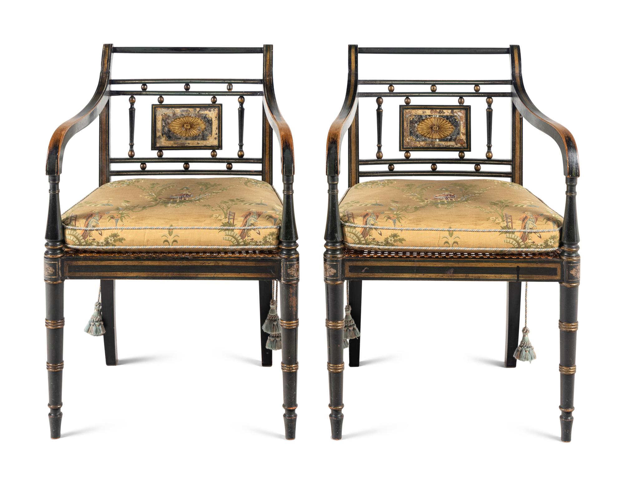 A Pair of Regency Style Open Armchairs