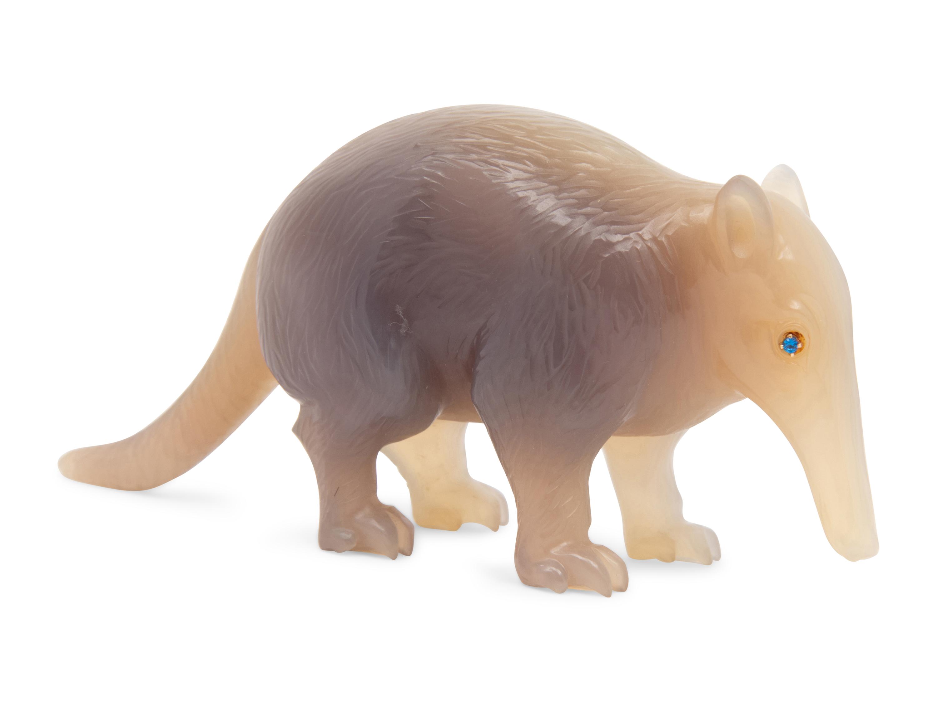 A Jeweled Grey Agate Model of an Ant Eater