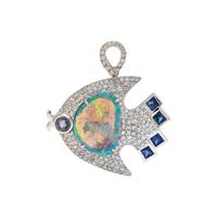 OPAL, DIAMOND AND SAPPHIRE FISH PENDANT