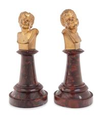A Pair of French Gilt Bronze and Marble Busts